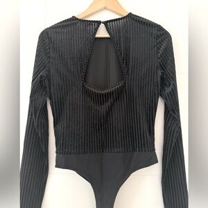 Guess Shimmer & Ribbed Open Back Bodysuit, size medium.
